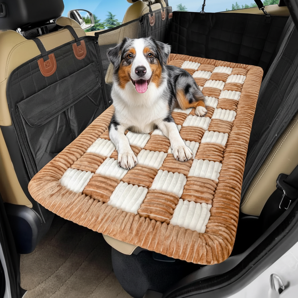 Australian Shepherd on pet car mat