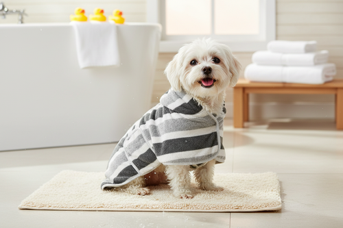 Pawtable Paws Quick-Dry Striped Pet Bath Robe