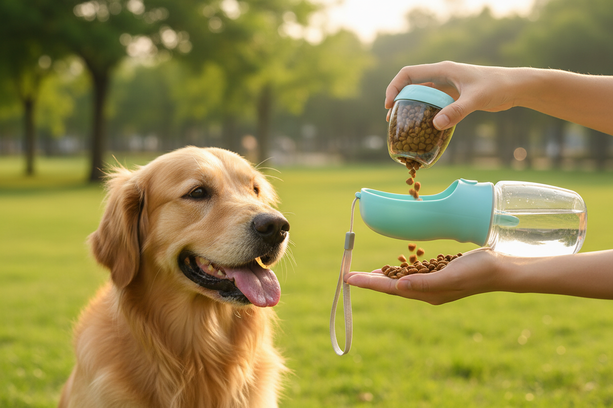 Portable Pet Bottle - Feeding a Dog