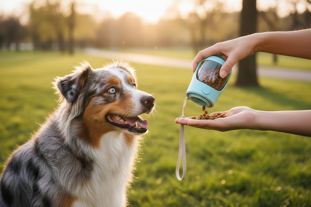 Portable Pet Bottle - Feeding an Australian Shepherd