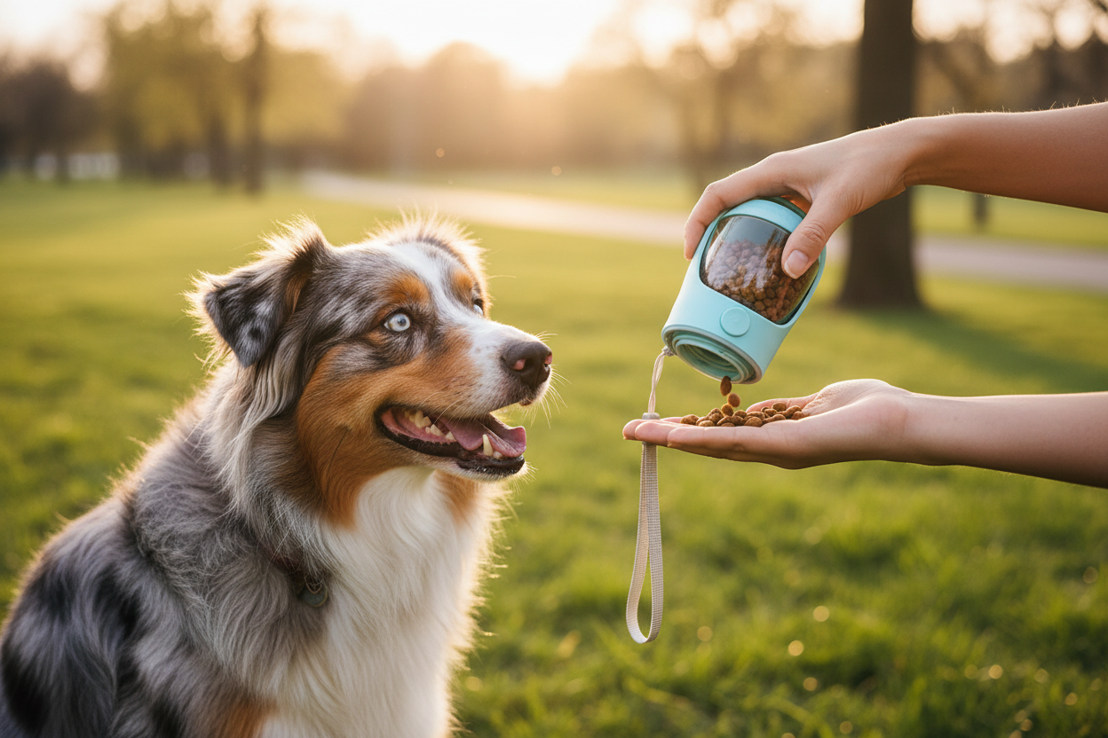Portable Pet Bottle - Feeding an Australian Shepherd